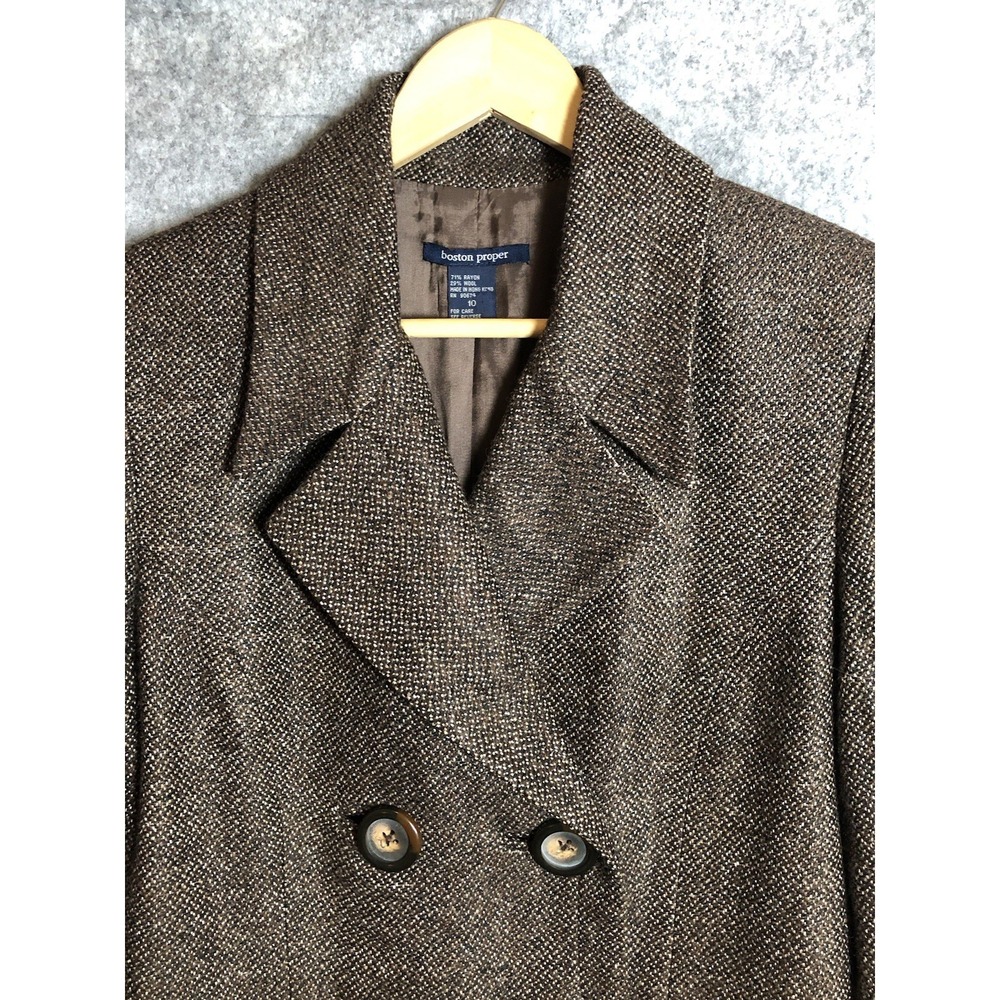 Boston Proper Blazer Womens 10 Brown Tweed Wool Blend Business Casual Classic
